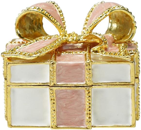 Enameled Metal Gift Shaped Trinket Box w- Jewels
