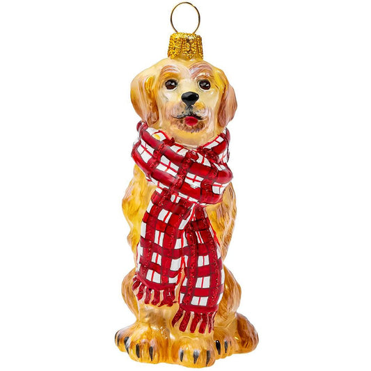 Golden Retriever in Tartan Plaid Bushy Scarf Ornament