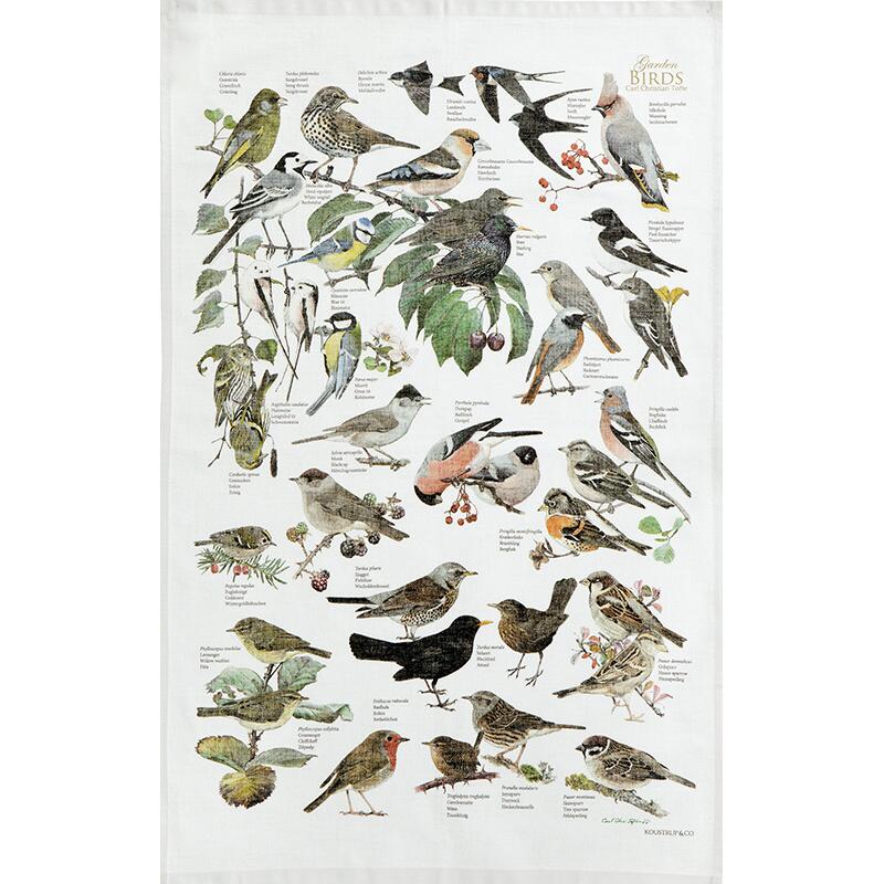 Garden Birds Organic Cotton Tea Towel