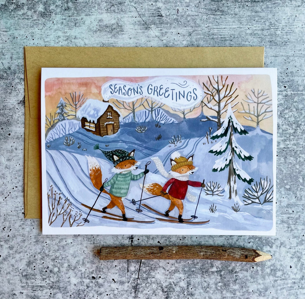 Skiing Foxes 5x7 Card