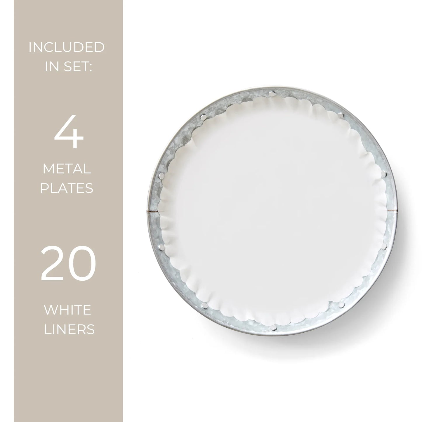 Set/4 Galvanized Metal Plates- w/ 20" White liners