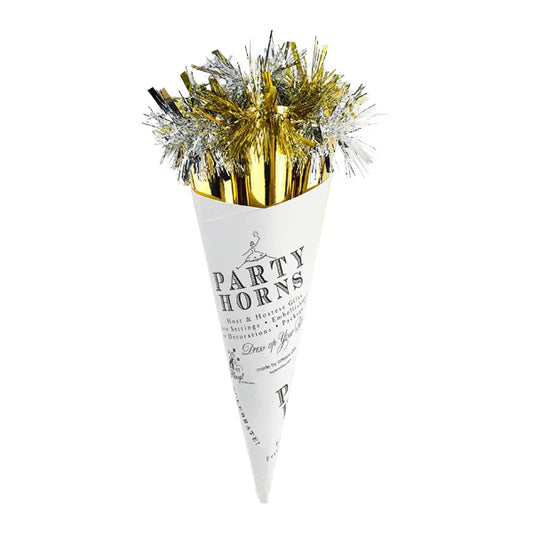 12" Party Horn Bouquet- Gold & Silver