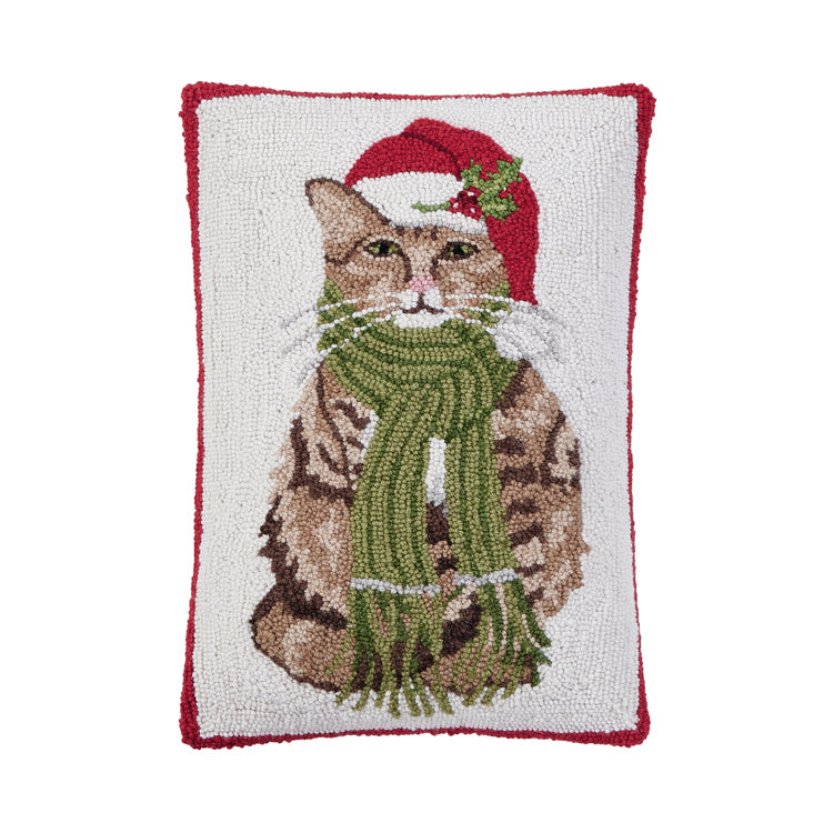 14" x 20" Green Scarf Cat Pillow