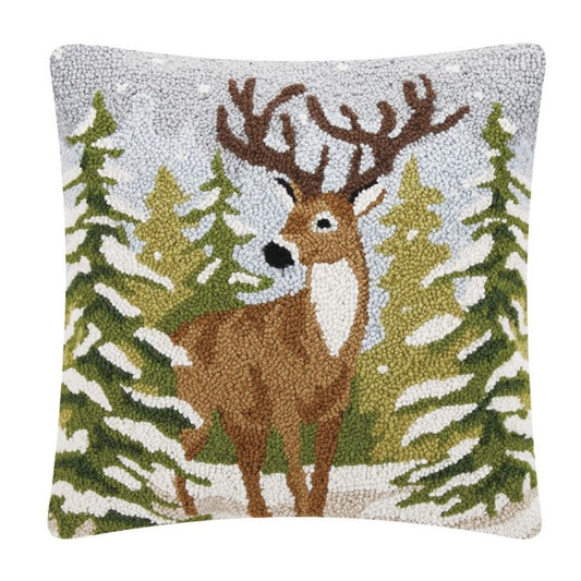 18" x 18" Snowfall Deer Hook Pillow