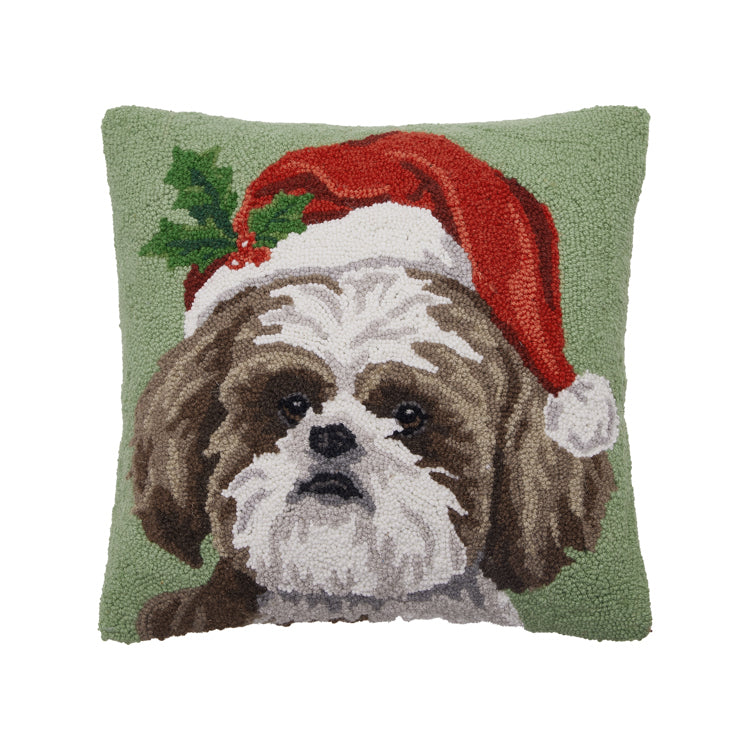 18 x 18" Shih Tzu in Santa Hat Pillow