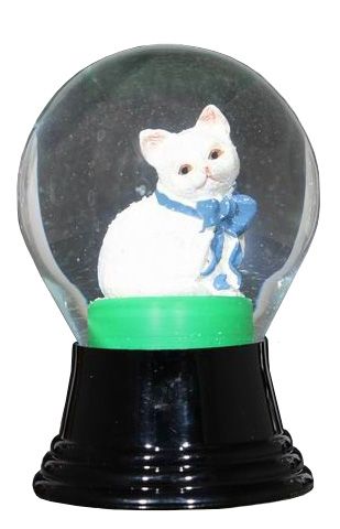 Medium White Sitting Cat Snowglobe