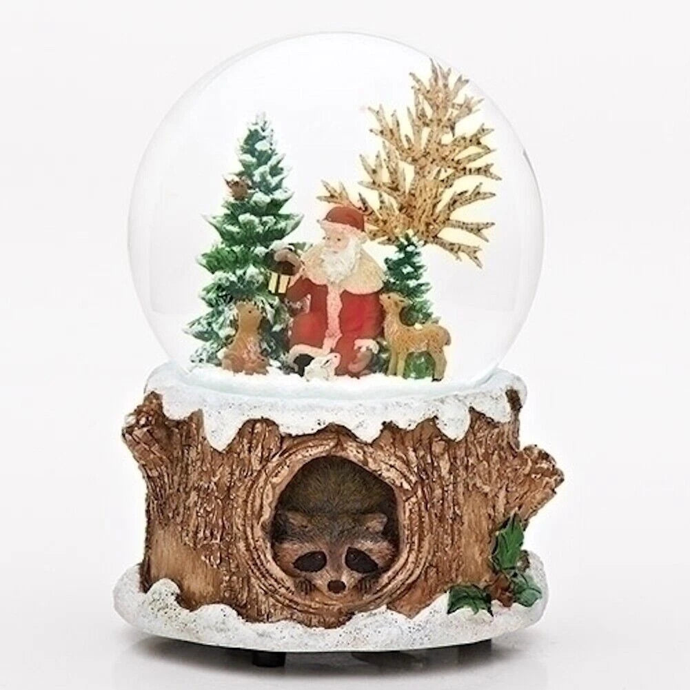 Roman 5.75 Santa In Forest With Animals Musical Glitter Dome
