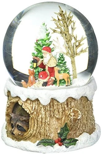 Roman 5.75 Santa In Forest With Animals Musical Glitter Dome