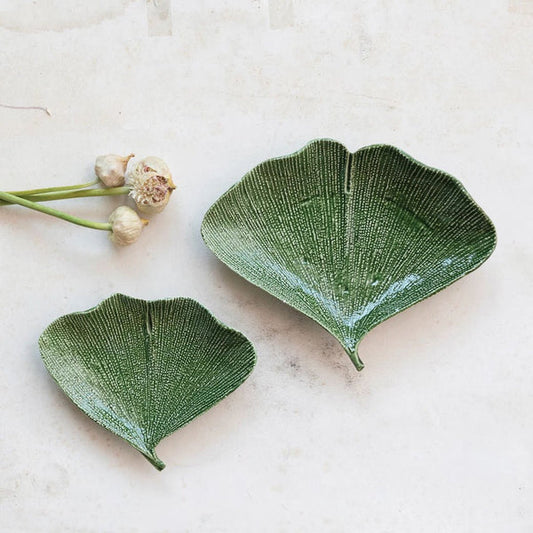 Stoneware Gingko Leaf Plate, LG