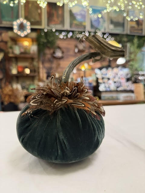 5" Velvet Pumpkin with Feather Collar