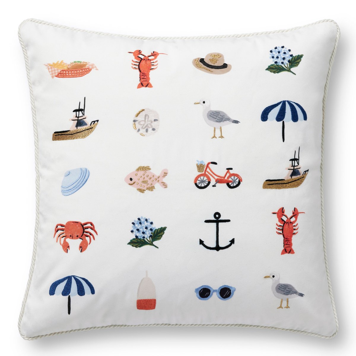 22"x22" White Striped Seaside Pillow
