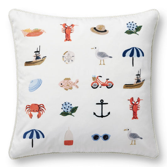 22"x22" White Striped Seaside Pillow