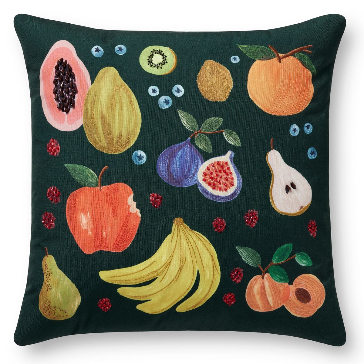 22"x22" Green Cotton Fruitstand Pillow