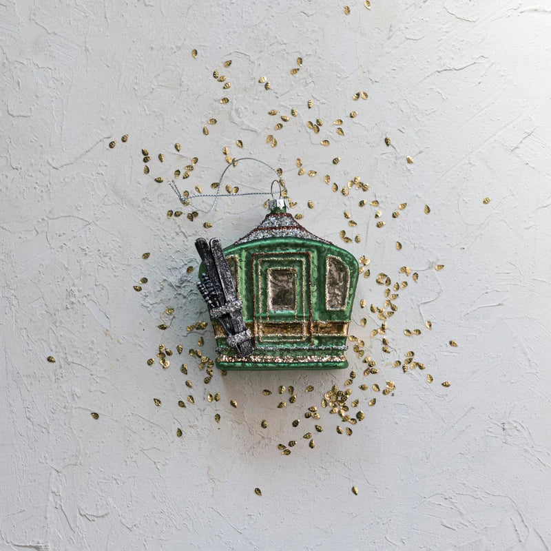 Hand-painted Glass Ski Lift Ornament