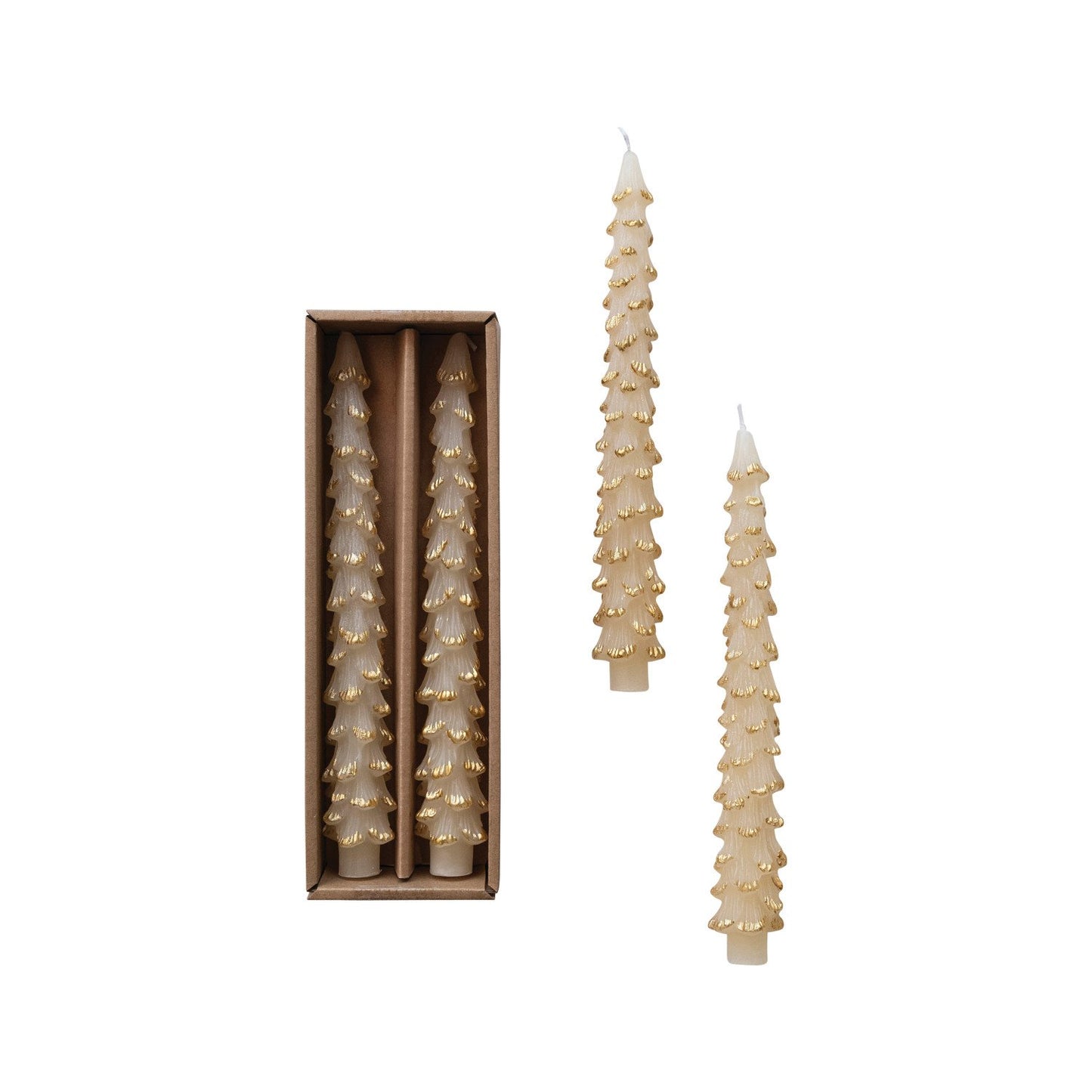 Unscented Tree Shaped Taper Candes in Box, Cream Color