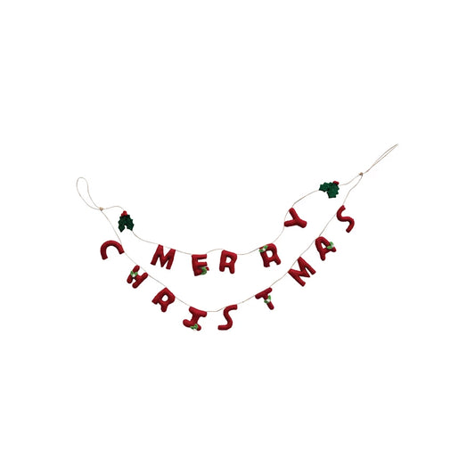 30" Handmade 'Merry Christmas' Garland w/ Holly Leaves & Berries