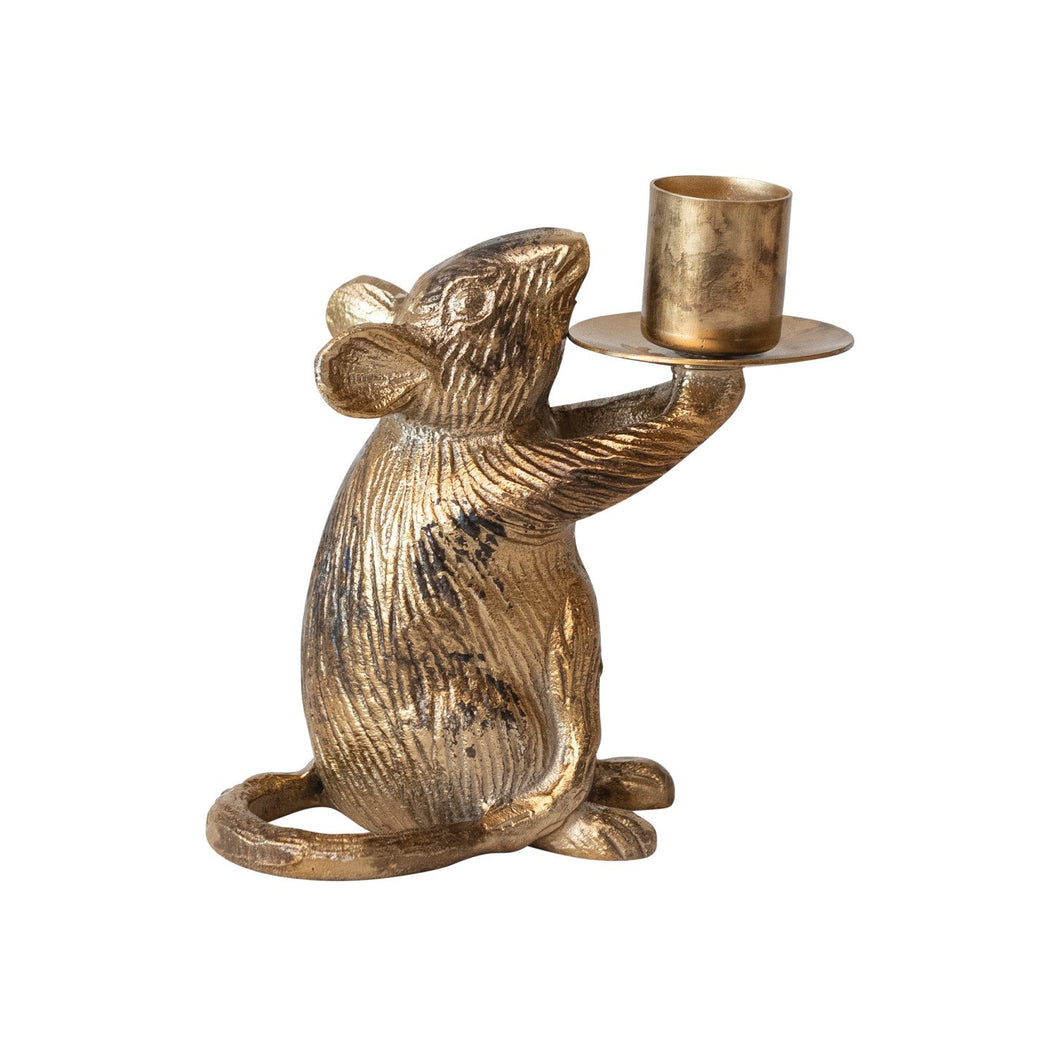 Mouse Taper Holder, Antique Gold