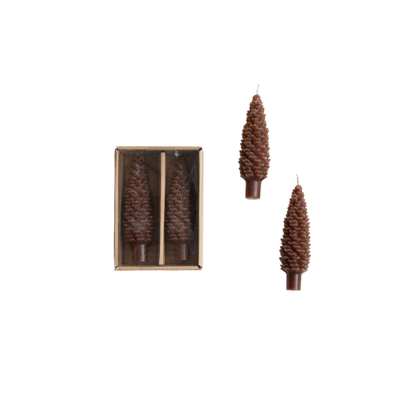 S/2 5-1/2"H Pinecone Taper Candle Small, Brown