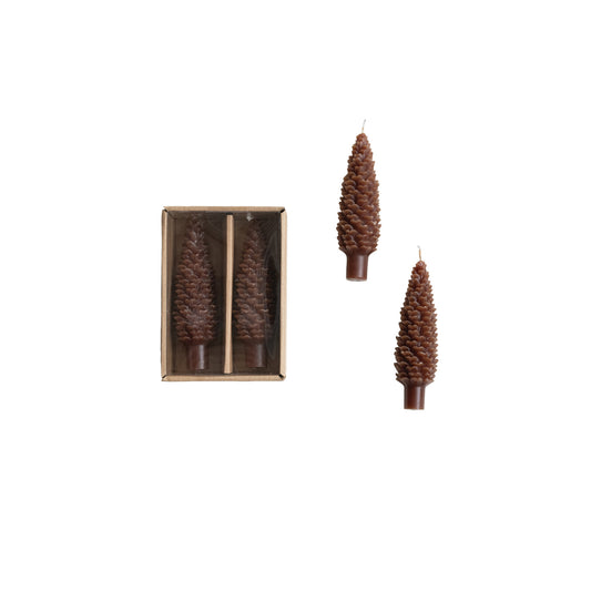 S/2 5-1/2"H Pinecone Taper Candle Small, Brown