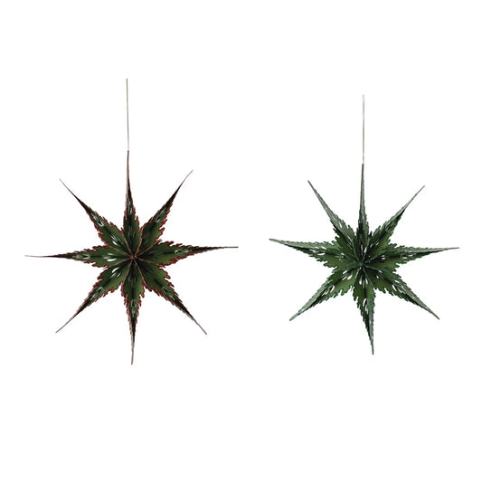 12" Handmade Folding Snowflake Ornament with Glitter Edge-Green