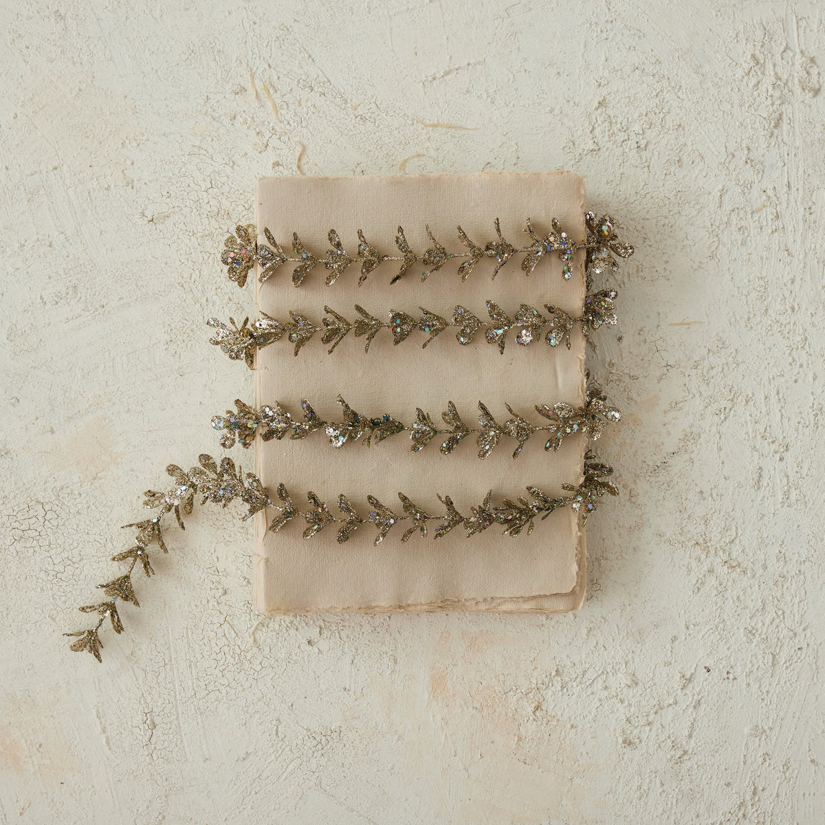 72" Faux Boxwood Garland w- Glitter, Champagne