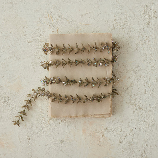 72" Faux Boxwood Garland w- Glitter, Champagne