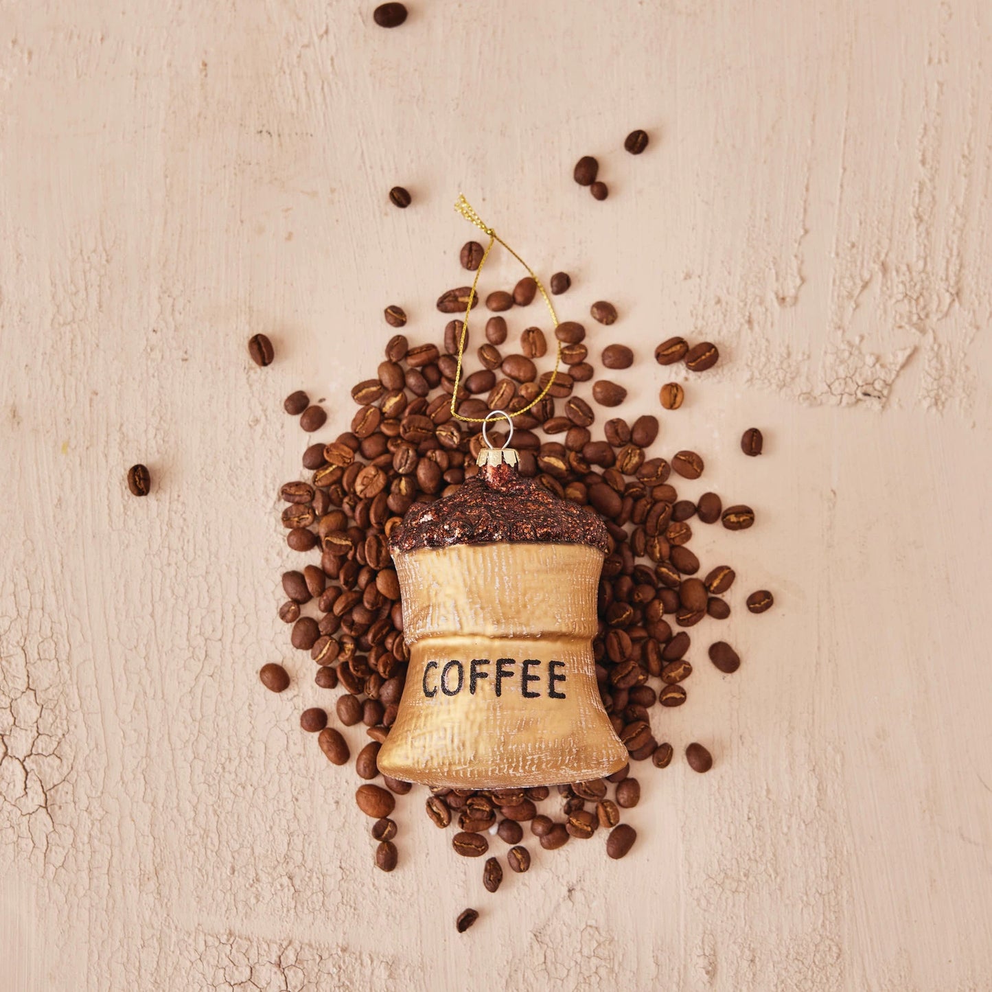 4"H Glass Brown Coffee Bag Ornament