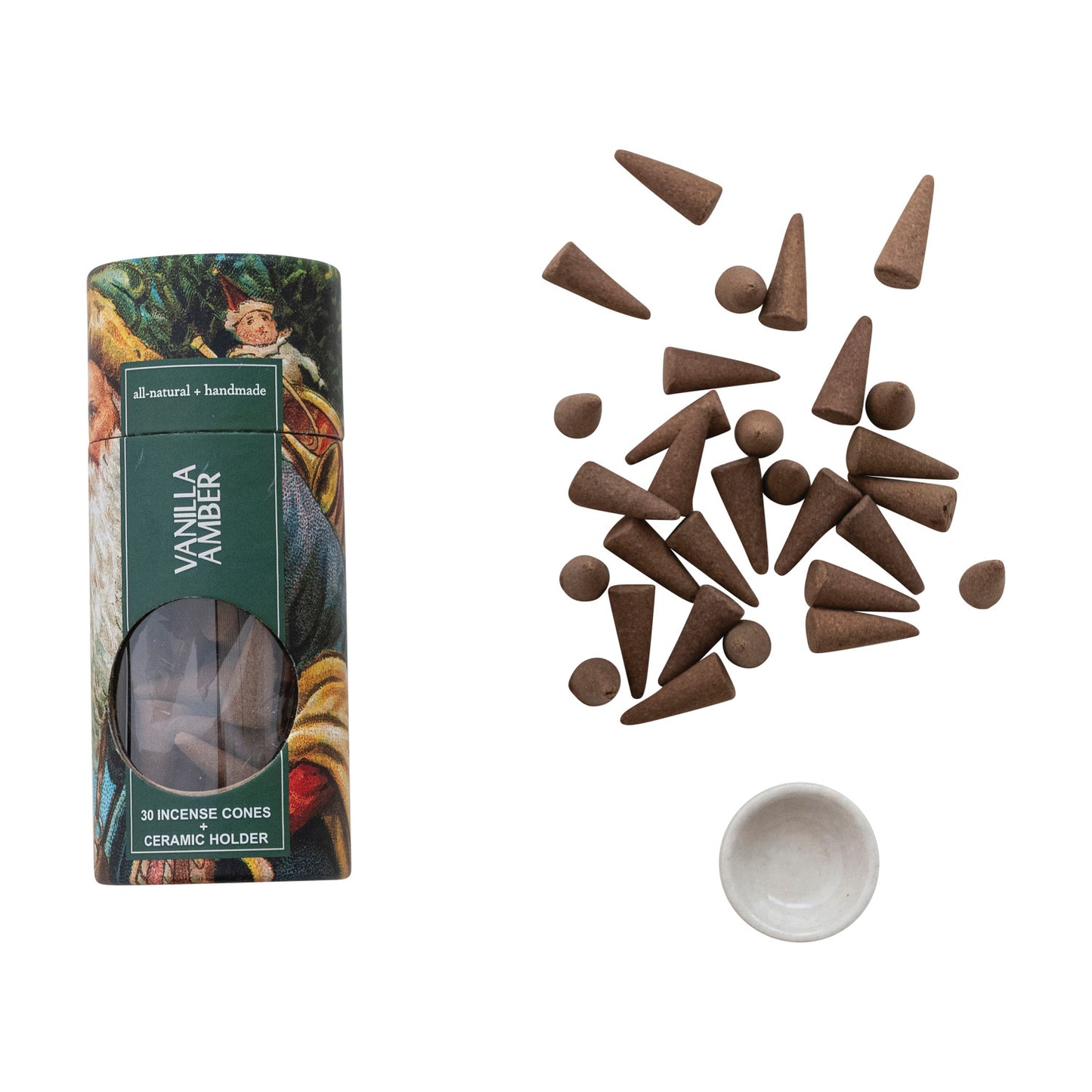 Incense Cones with Ceramic Holder, Vanilla Amber Scent