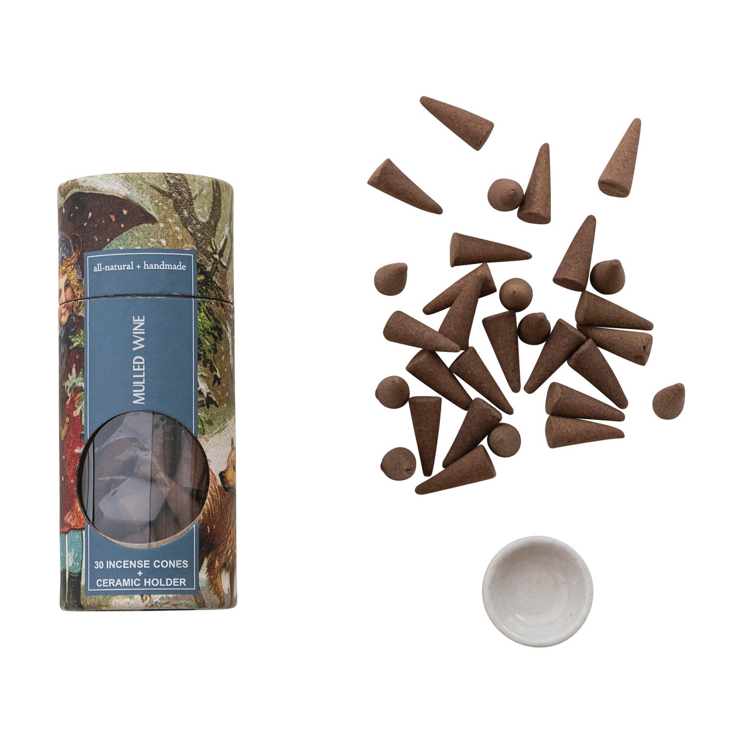 Incense Cones with Ceramic Holder, Mulled Wine Scent