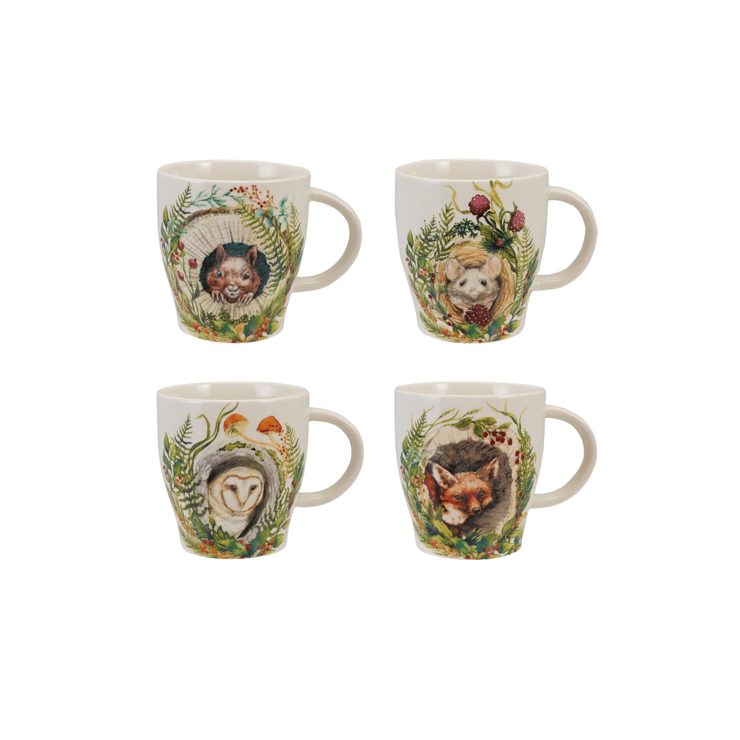 Stoneware Mug w Woodland Animals and Seasonal Botanicals