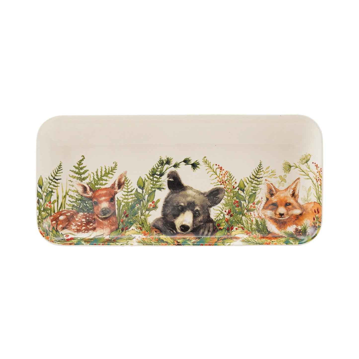 Stoneware Platter w Woodland Animals and Seasonal Botanicals