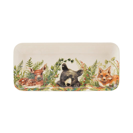 Stoneware Platter w Woodland Animals and Seasonal Botanicals