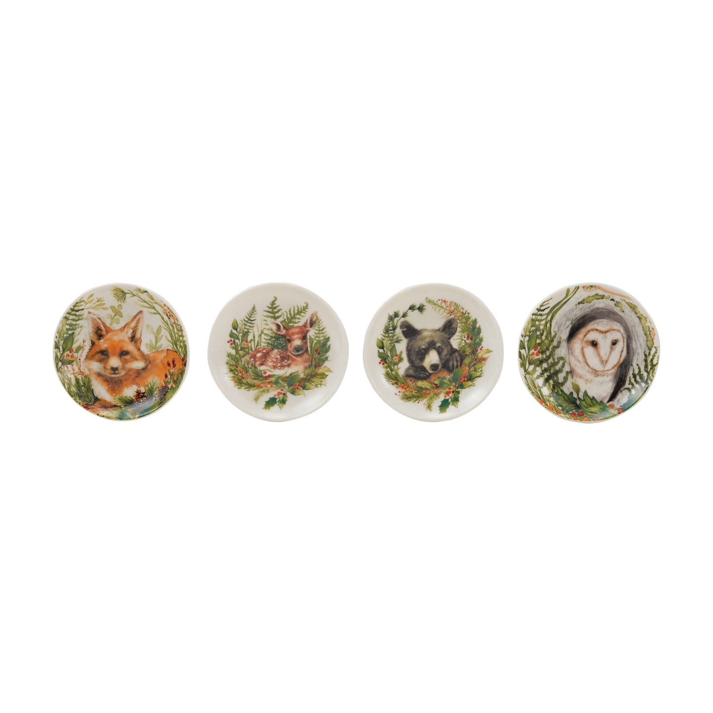 Stoneware Dish w Woodland Animals and Seasonal Botanicals