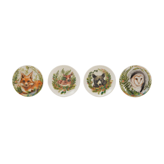 Stoneware Dish w Woodland Animals and Seasonal Botanicals