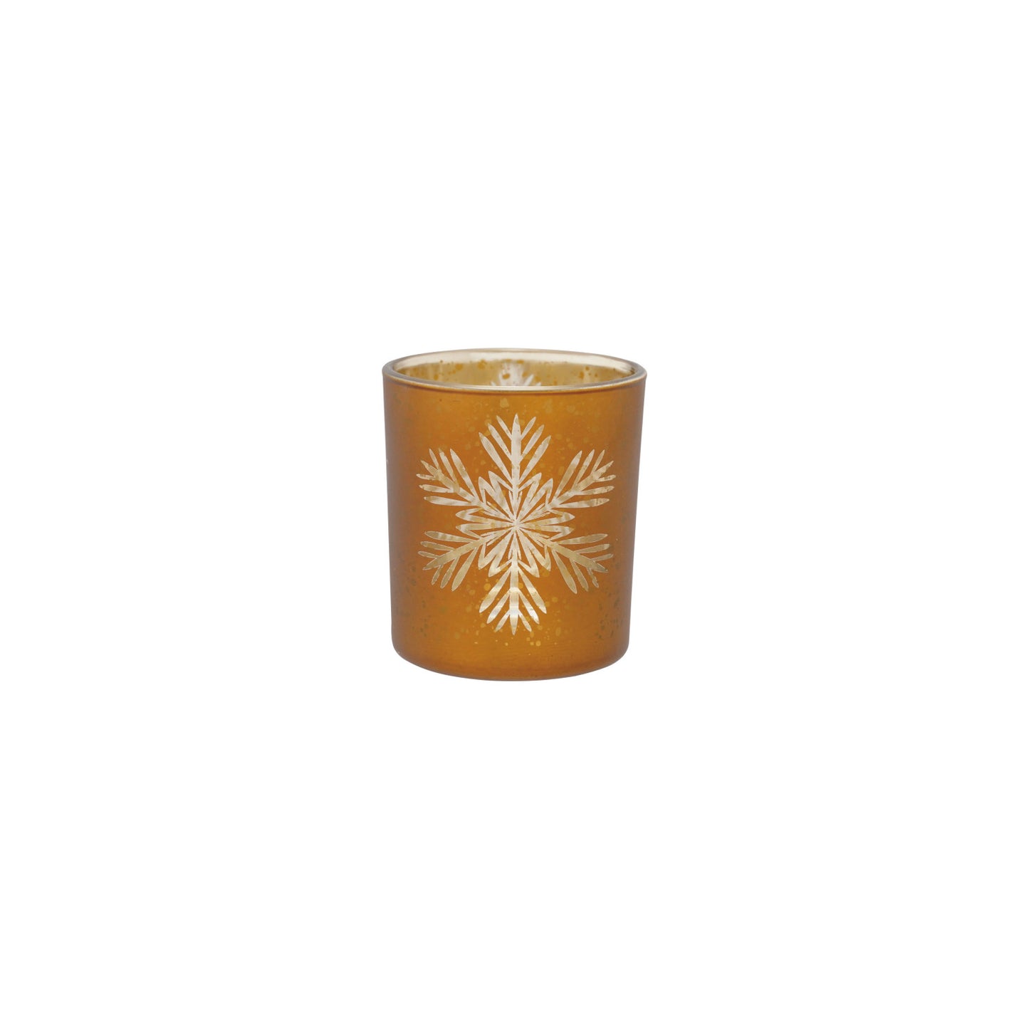Glass Votive Holder w Laser Etched Snowflake, Gold Finish