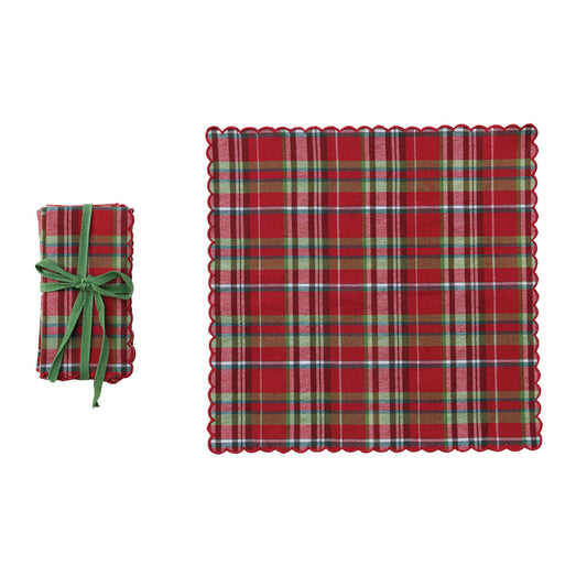 Woven Cotton Scalloped Napkins, S/4