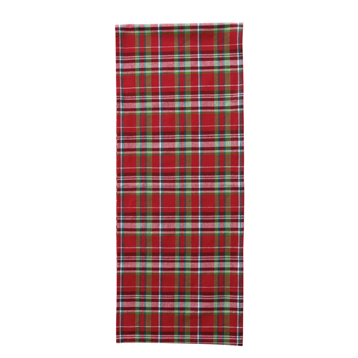 Woven Cotton Table Runner with Tartan Plaid Pattern