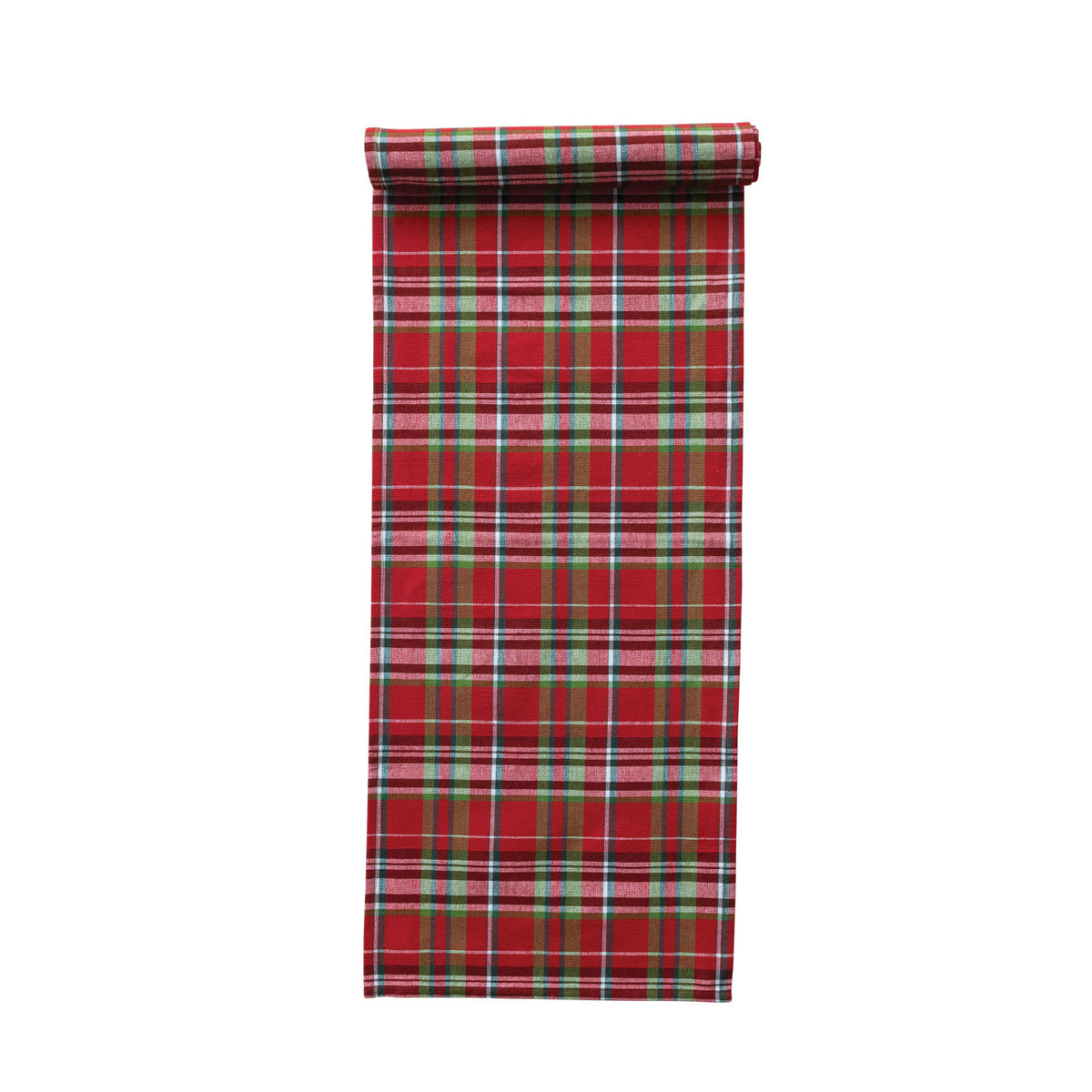 Woven Cotton Table Runner with Tartan Plaid Pattern