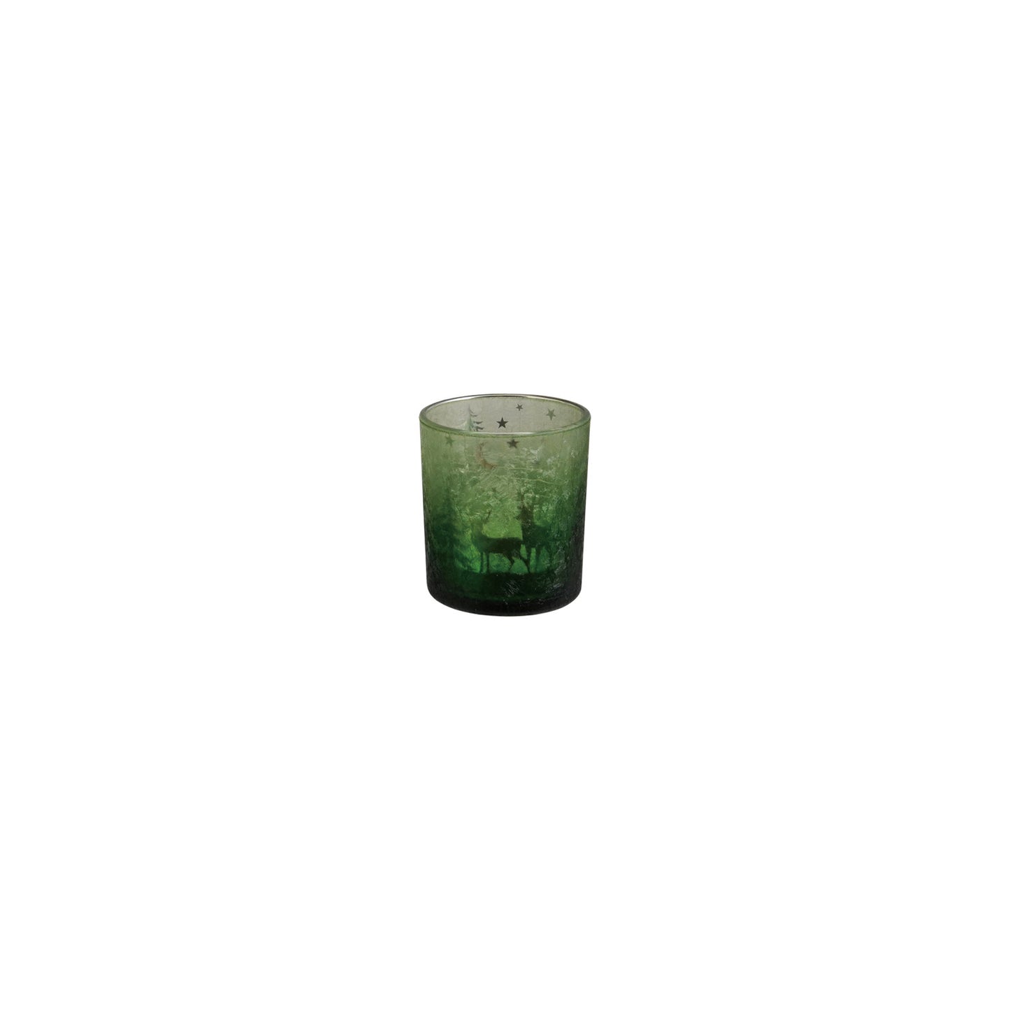 Mercury Glass Candle Holder w Laser Etched Scene, Green