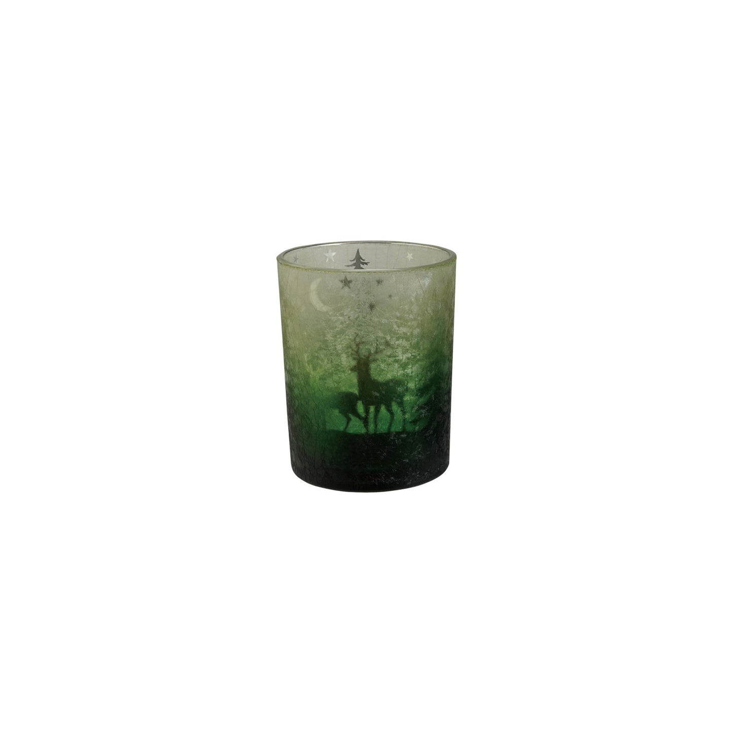 Mercury Glass Candle Holder w Laser Etched Scene, Green