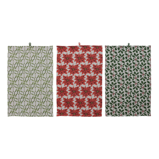Linen Printed Tea Towel with Seasonal Botanical Pattern, 3 Styles