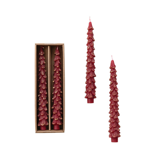 Tree Shaped Taper Pair Candles w- Gold
