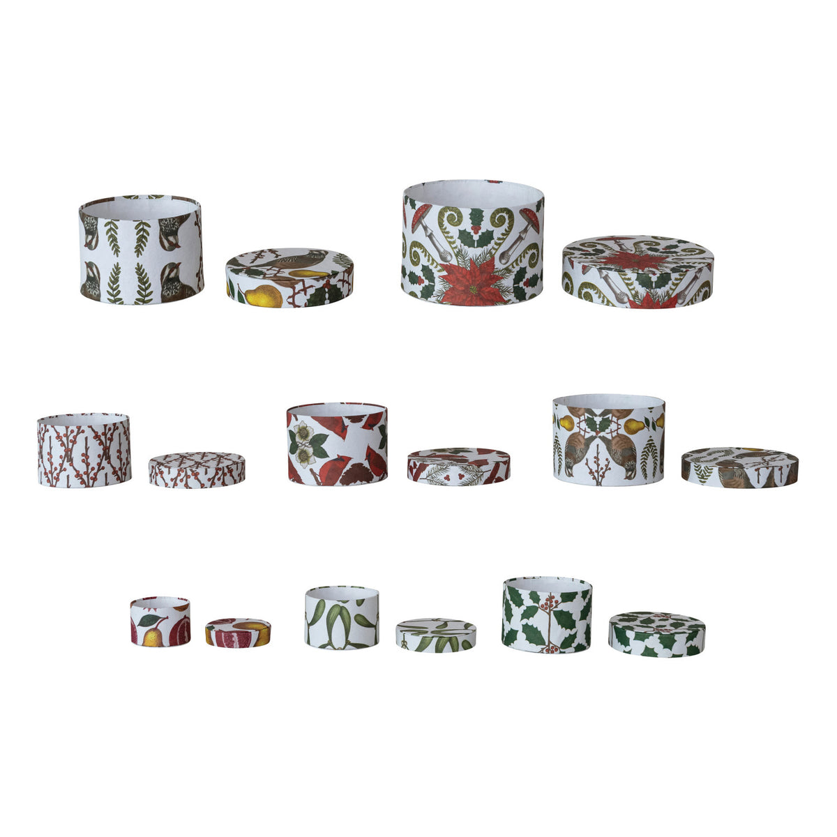 Round Handmade Printed Recycled Paper Nesting Gift Boxes, Set of 8