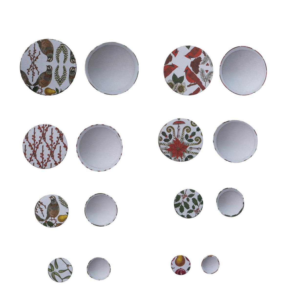 Round Handmade Printed Recycled Paper Nesting Gift Boxes, Set of 8