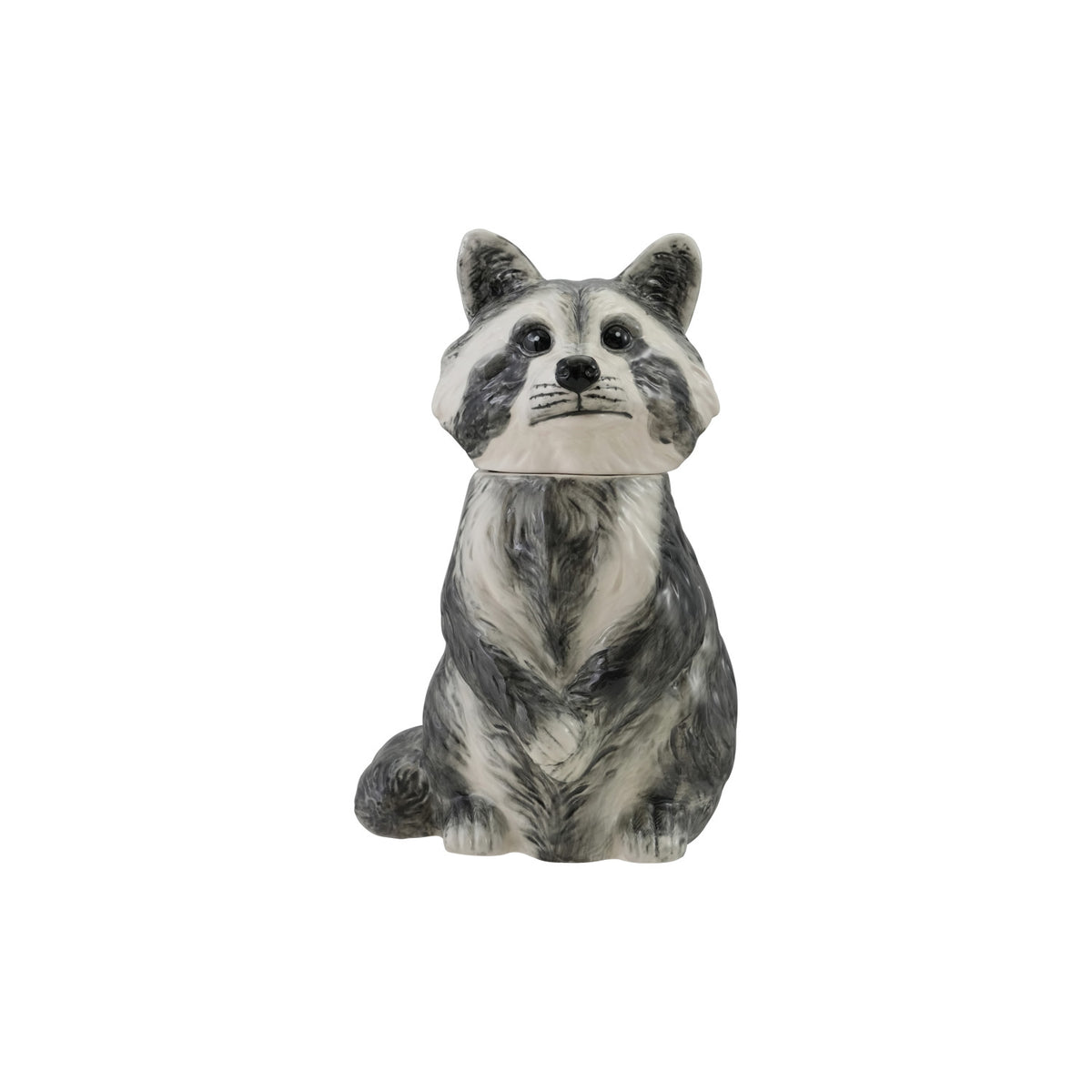 Hand-Painted Stoneware Raccoon Shaped Cookie Jar