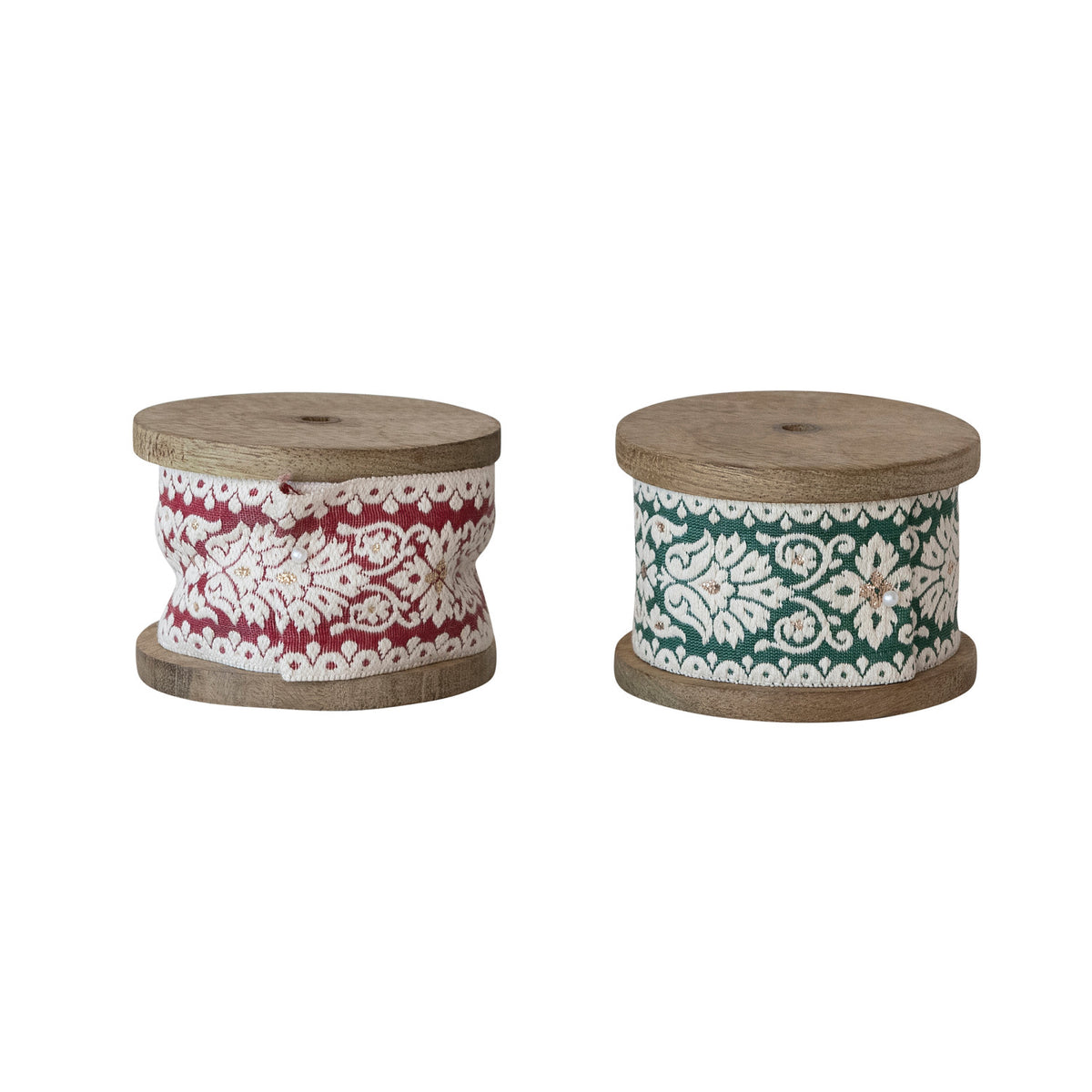 6 Yard 1-3/4"W Cotton & Fabric Jacquard Ribbon on Wood Spool