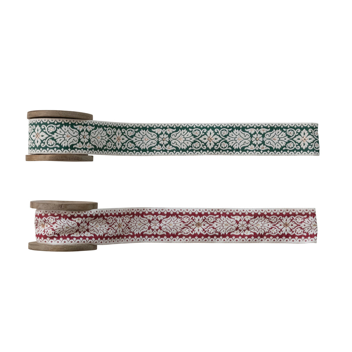 6 Yard 1-3/4"W Cotton & Fabric Jacquard Ribbon on Wood Spool