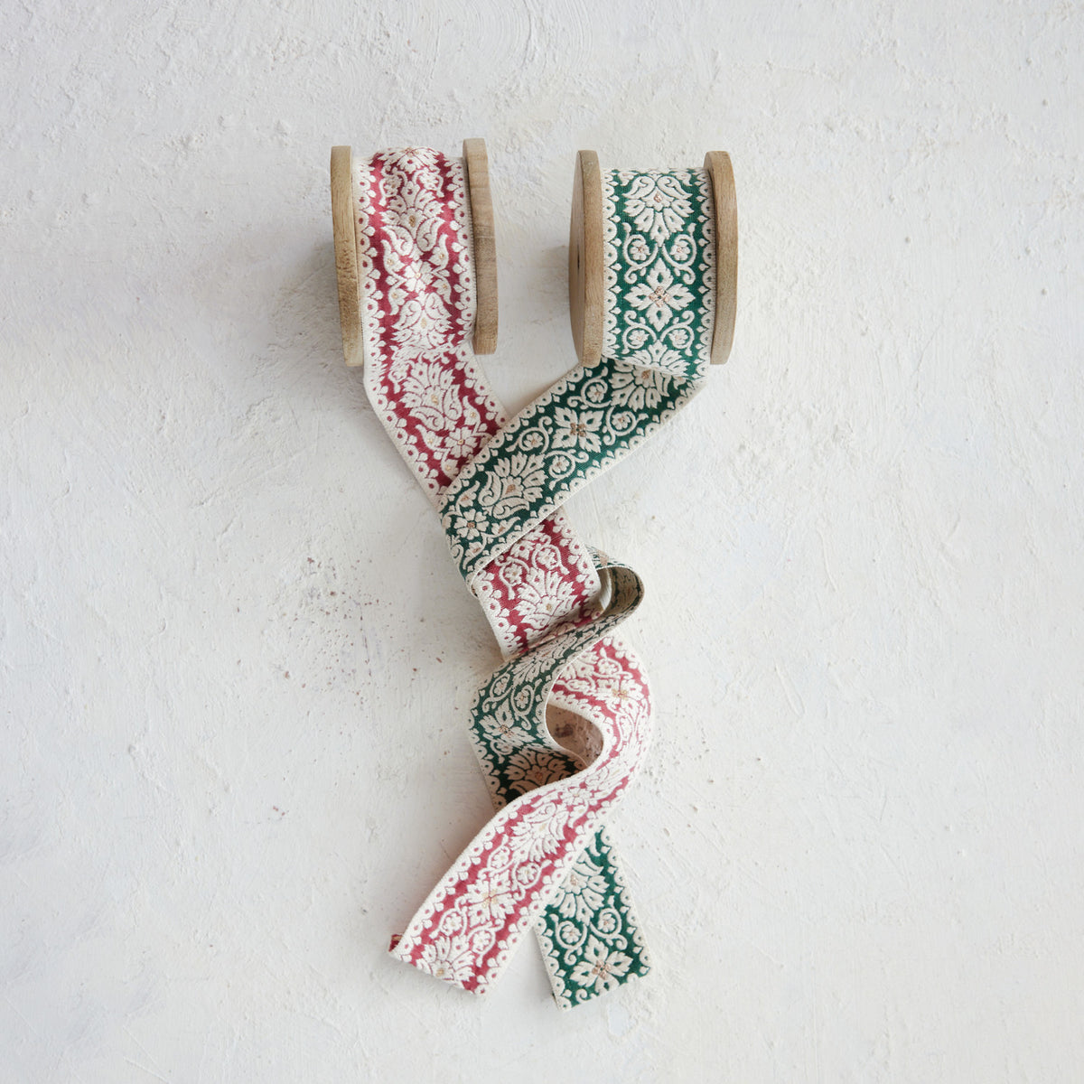 6 Yard 1-3/4"W Cotton & Fabric Jacquard Ribbon on Wood Spool