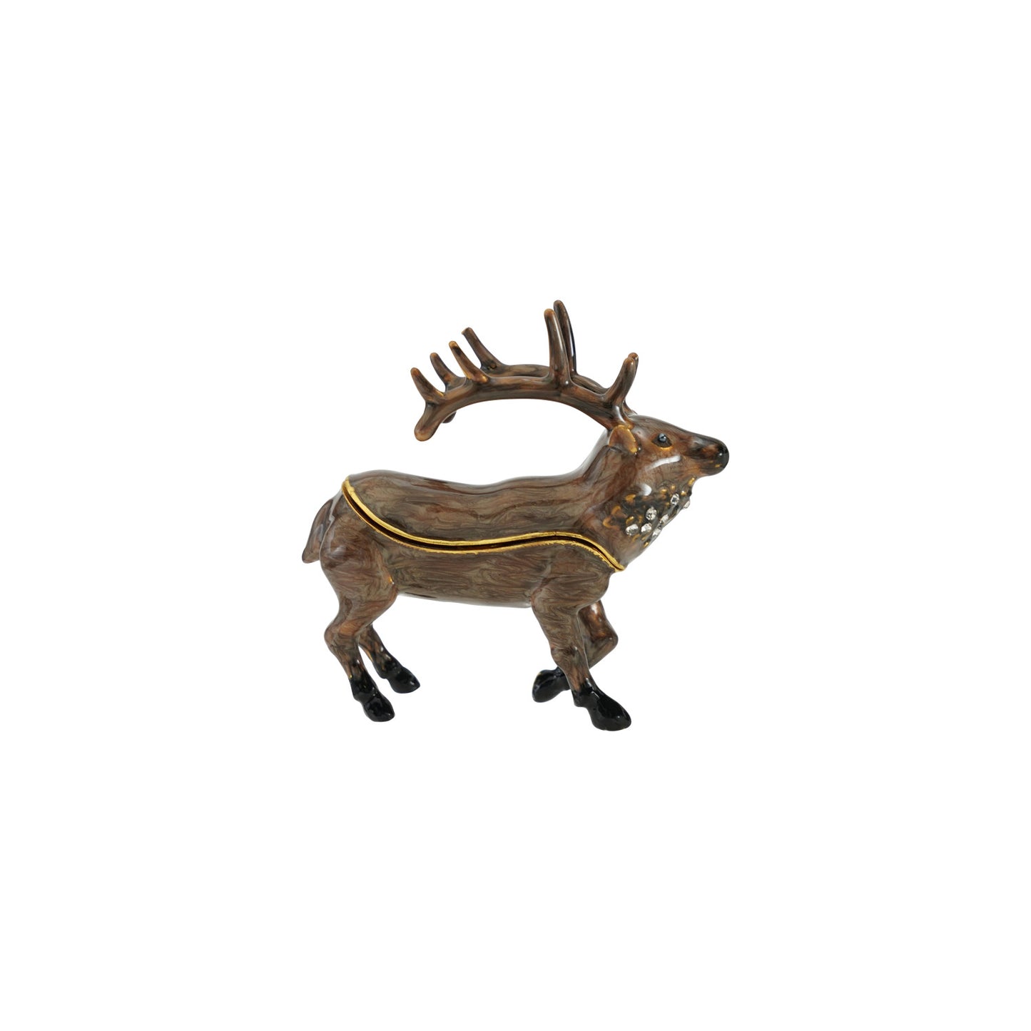 Enameled Metal Caribou Shaped Trinket Box w- Jewels