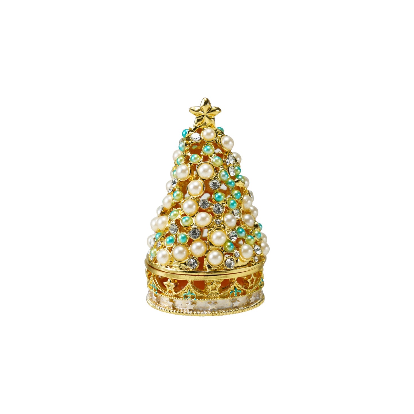 Enameled Metal Tree Shaped Trinket Box w- Jewels